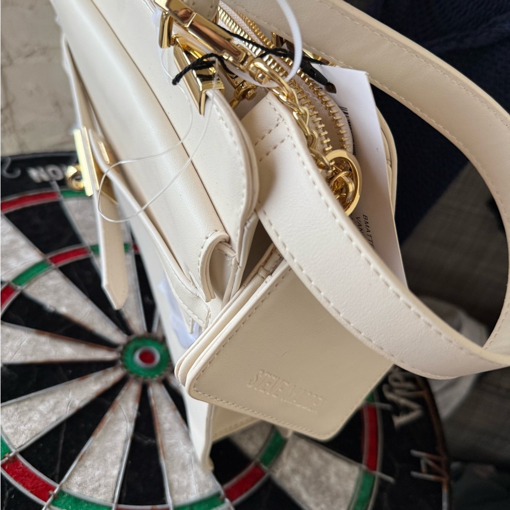 Steve Madden Cream Shoulder Bag with Gold Accents
